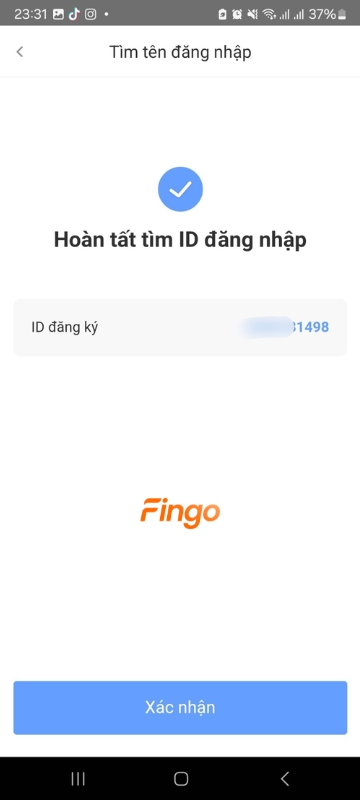 Hoàn tất tìm tên đăng nhập.