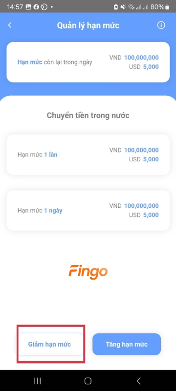 Chọn "Giảm hạn mức" 