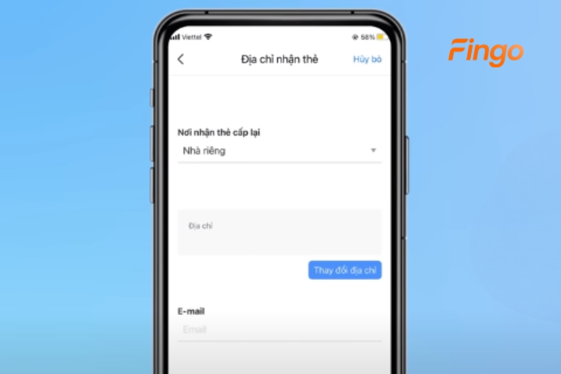 Chọn địa chỉ nhận thẻ, email.