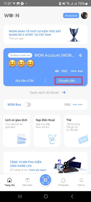 Thực hiện giao dịch chuyển tiền như thông thường.