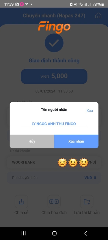 Khách hàng nhập tên người thụ hưởng > Chọn xác nhận