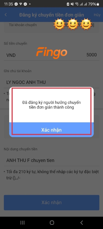 Lưu tài khoản thụ hưởng chuyển tiền đơn giản