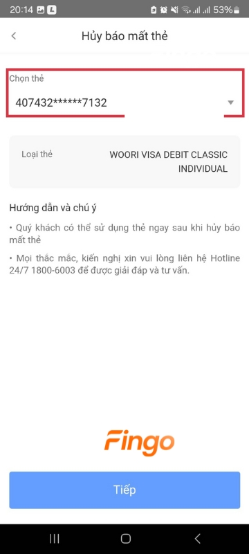  Chọn thẻ đã yêu cầu khóa trước đó 