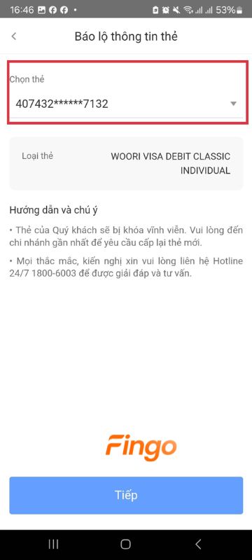 Chọn thẻ muốn hủy 