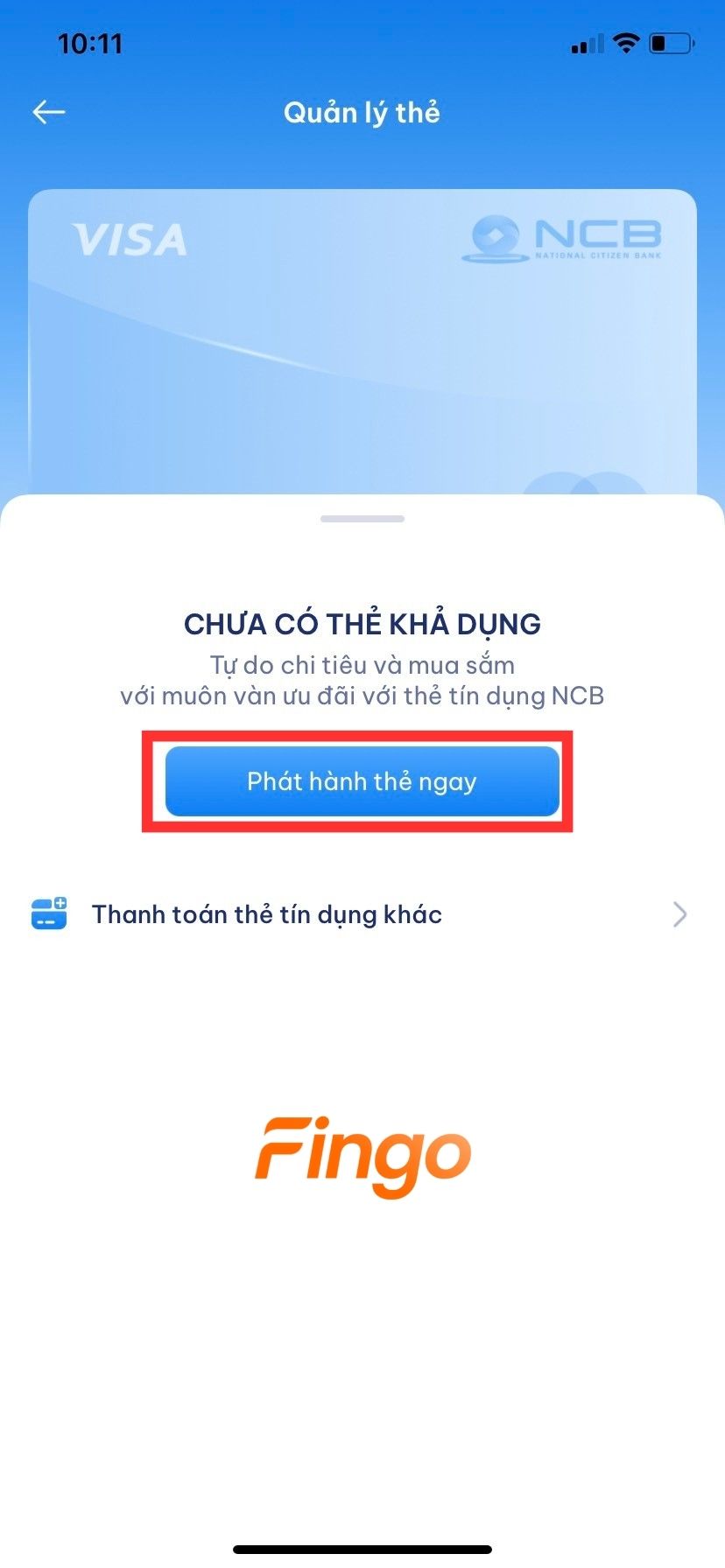 Chọn "Phát hành thẻ ngay"