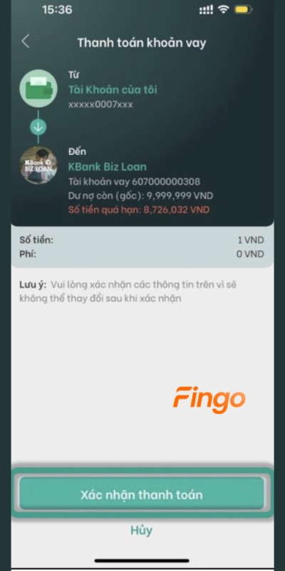 Chọn "Xác nhận thanh toán"