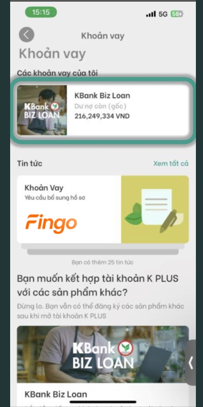 Chọn "KBank Biz Loan"