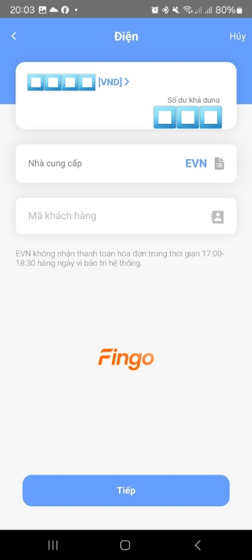 Chọn "Nhà cung cấp" và nhập "Mã khách hàng" > Xác nhận hóa đơn và hoàn thành thanh toán.