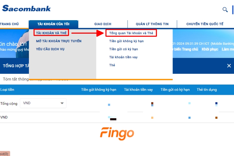 Nhấn vào "Tài khoản của tôi" > "Tài khoản và thẻ" > "Tổng quan tài khoản và thẻ".
