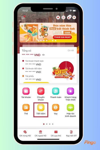 Bấm vào mục "Tiết kiệm"
