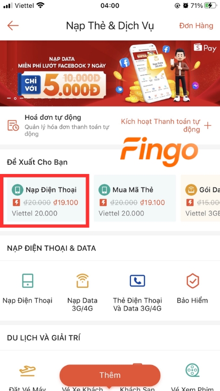 Chọn “Nạp điện thoại”