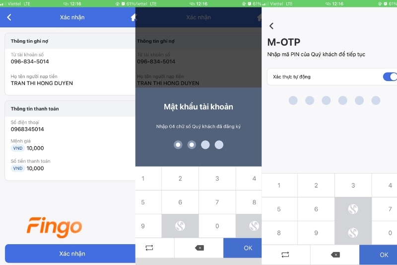 Xác nhận lại thông tin và nhập mã OTP