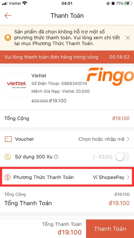 Bấm "Thanh toán"