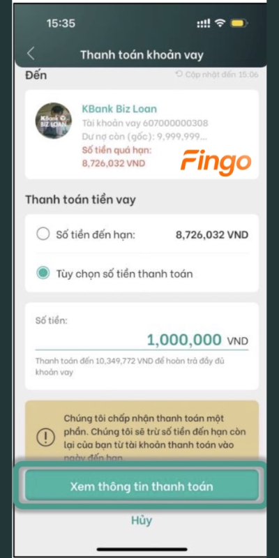 Nhập số tiền cần thanh toán