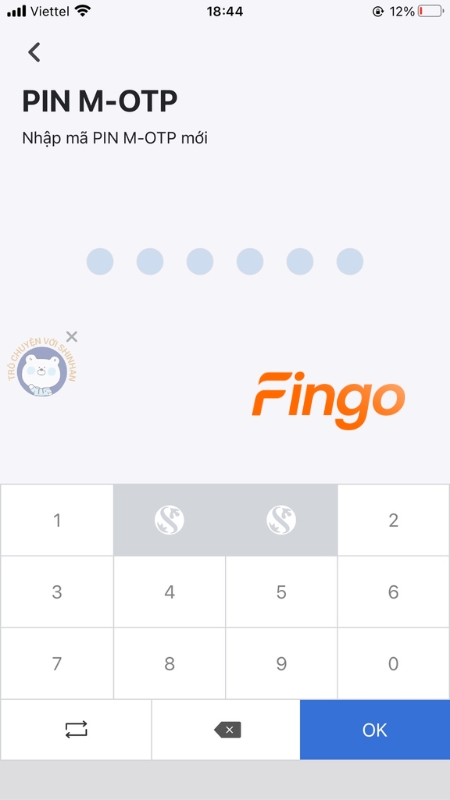 Nhập mã PIN OTP mới gồm 6 kí tự