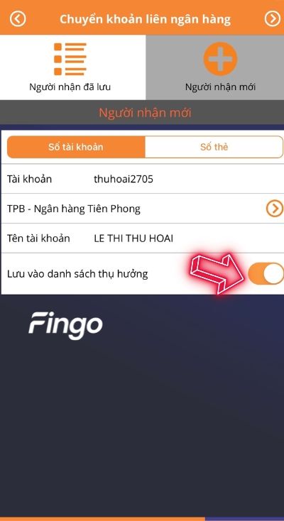 Nhập thông tin chuyển khoản 