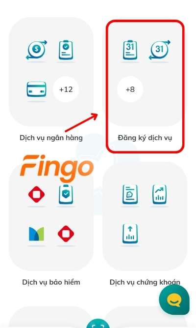 Đăng nhập ứng dụng ngân hàng. Chọn mục Đăng ký dịch vụ