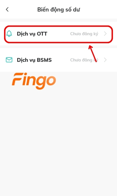 Chọn mục dịch vụ OTT khi khách hàng muốn cài đặt thông báo số dư BIDV online