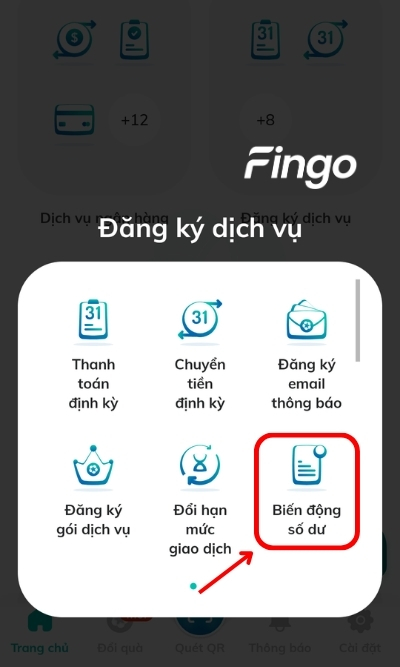 Đăng nhập ứng dụng ngân hàng SmartBanking BIDV, sau đó chọn Đăng ký dịch vụ. Tiếp tục, chọn Biến động số dư