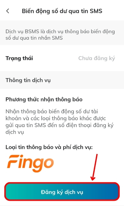 Tiếp tục chọn Đăng ký dịch vụ