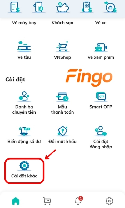 Đăng nhập ứng dụng. Tại mục Cài đặt, chọn Cài đặt khác