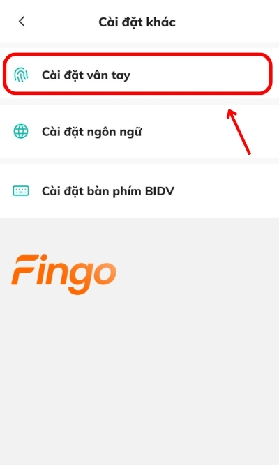 Chọn Cài đặt vân tay
