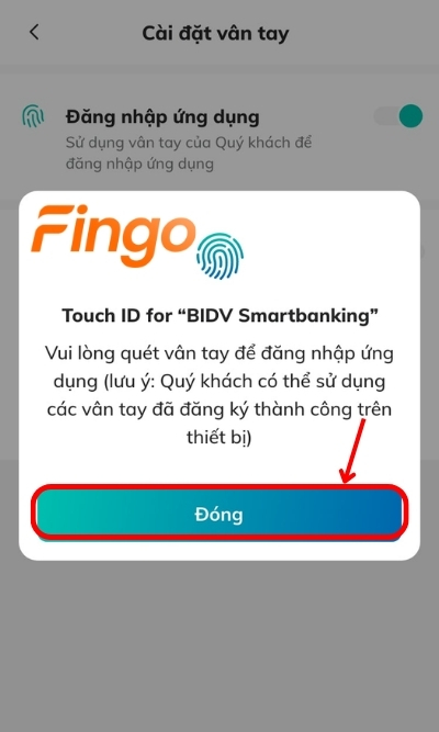 Tiến hành xác thực vân tay của mình