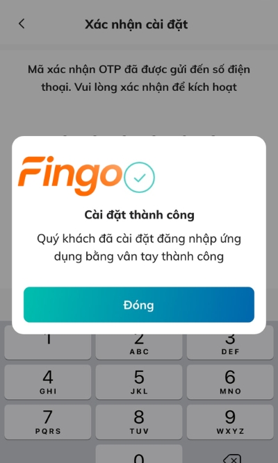 Màn hình lúc này sẽ hiển thị popup thông báo xác thực thông báo xác thực thành công.