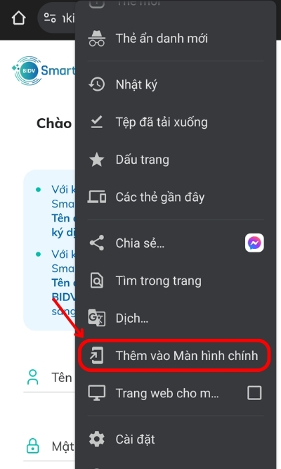Chọn Thêm vào màn hình chính