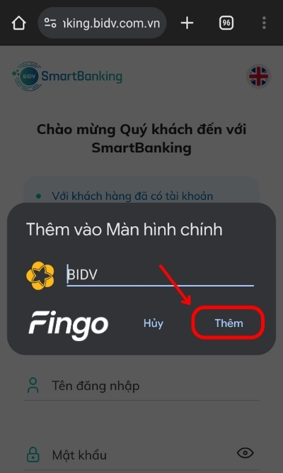  Chọn Thêm để thêm vào màn hình chính