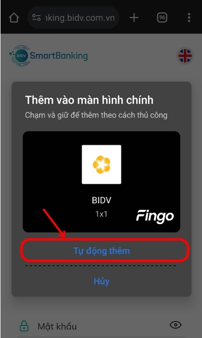Tiếp tục chọn Tự động thêm để thêm trình duyệt trên màn hình điện thoại