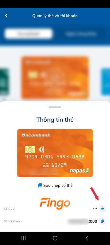 Bấm vào biểu tượng "mắt" để xem mã CVV
