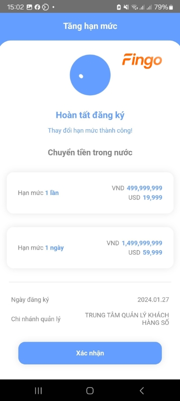 Hoàn tất nâng hạn mức.