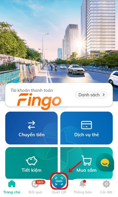 Chọn mục Quét mã QR trong ứng dụng