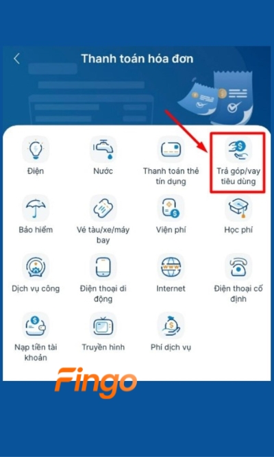 Sau đó, chọn Thanh toán trả góp/vay tiêu dùng