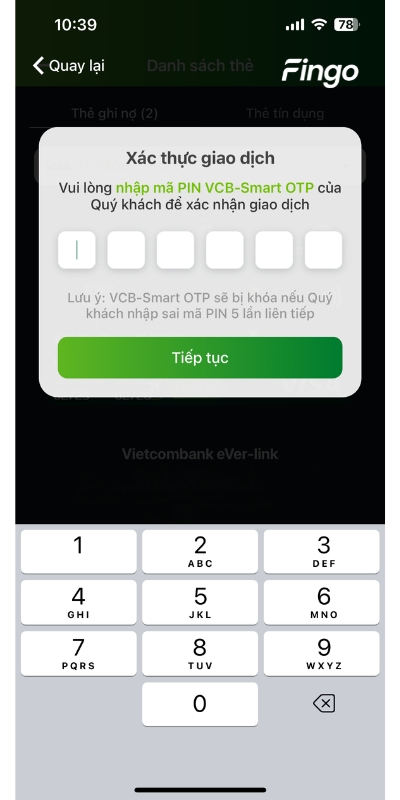 Cách xem số thẻ Vietcombank bước 4