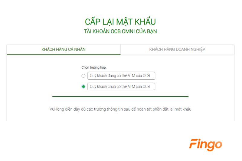 Chọn "Quý khách chưa có thẻ ATM của OCB"