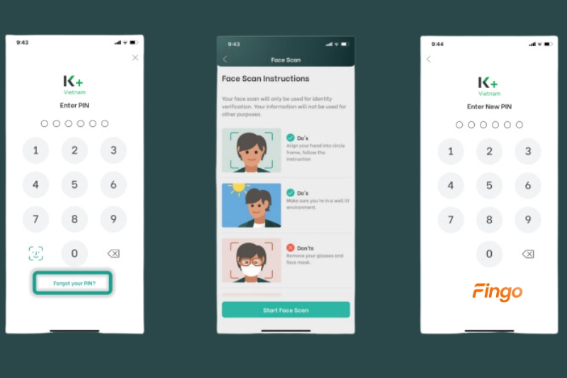 Nhấn chọn quên mã PIN để cập nhật lại mã PIN KBank