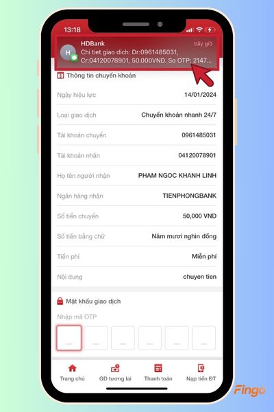 Kiểm tra lại thông tin đã nhập và đợi nhận mã OTP qua tin nhắn điện thoại