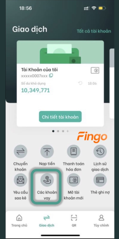 Tại màn hình trang chủ, chọn Các khoản vay