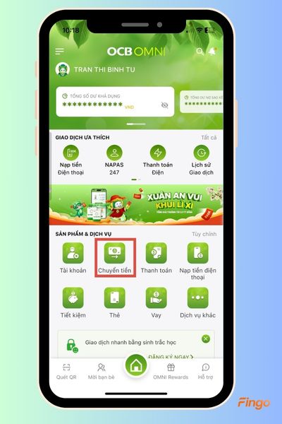 Mở ứng dụng và bấm vào mục "Chuyển tiền".