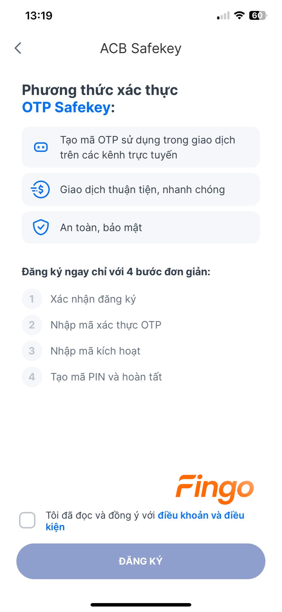 Chọn đồng ý với các điều khoản điều kiện