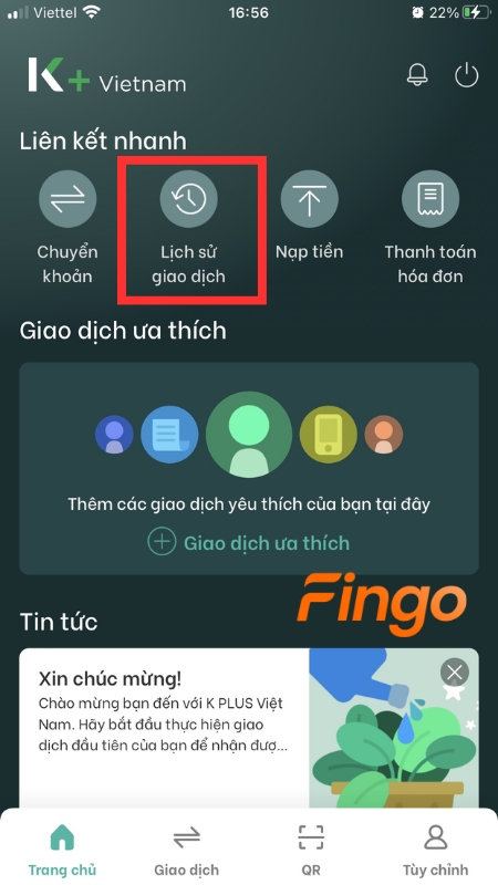 Chọn xem Lịch sử giao dịch
