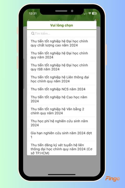Bạn sẽ có nhiều lựa chọn khác nhau để chọn theo kỳ học của bạn