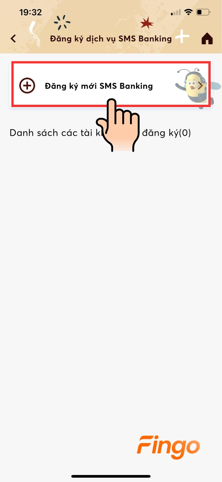 Chọn "Đăng ký mới SMS Banking"