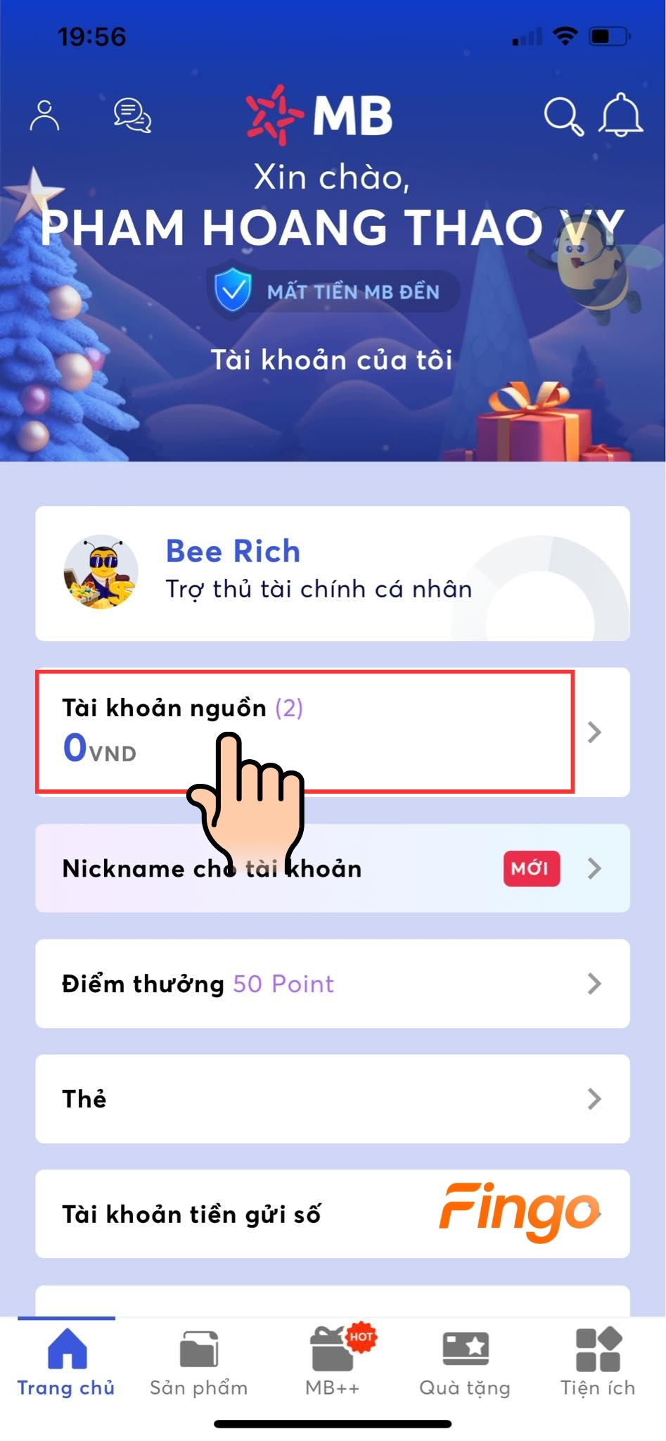 Chọn vào "Tài khoản nguồn"