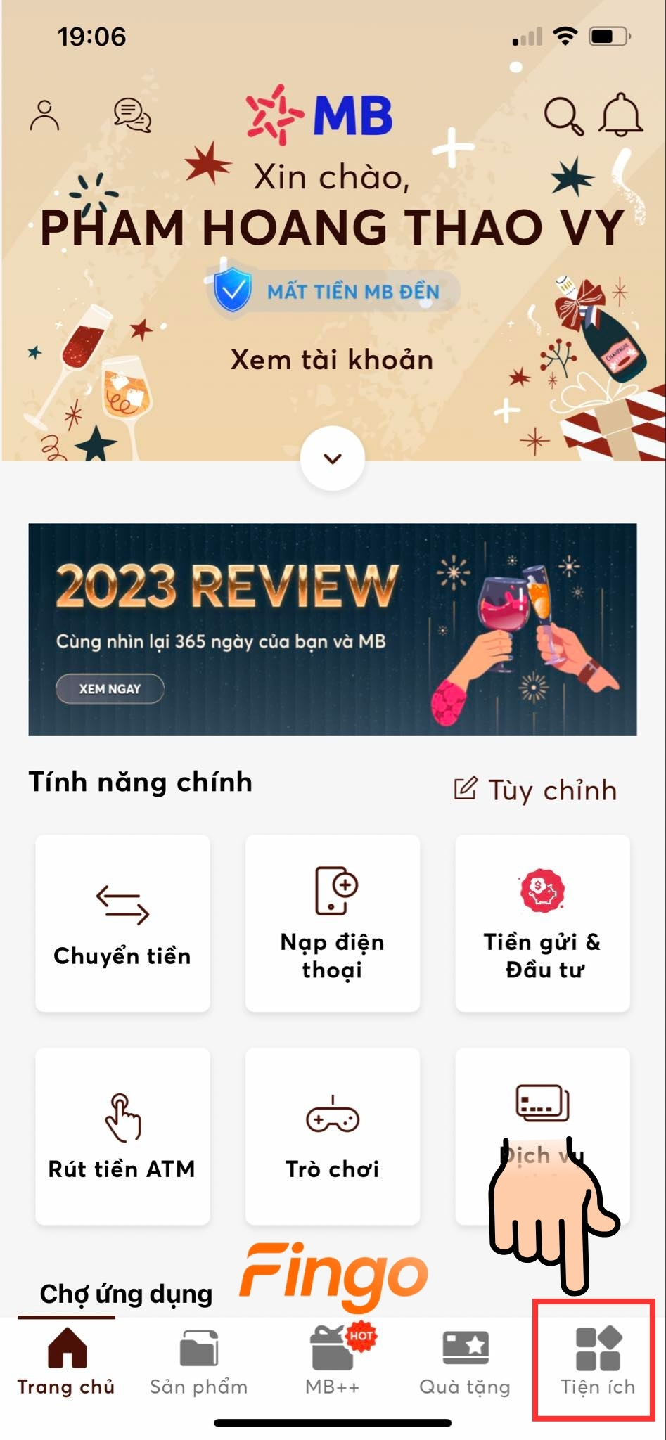 Chọn mục "Tiện ích"
