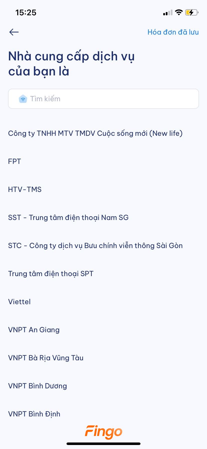Chọn nhà cung cấp dịch vụ Internet của bạn từ danh sách có sẵn trong ứng dụng NCB iziMobile