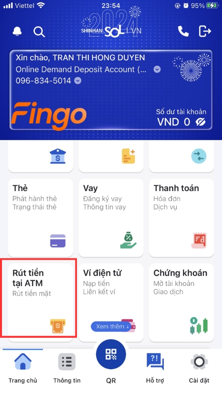 Chọn “Rút tiền tại ATM”