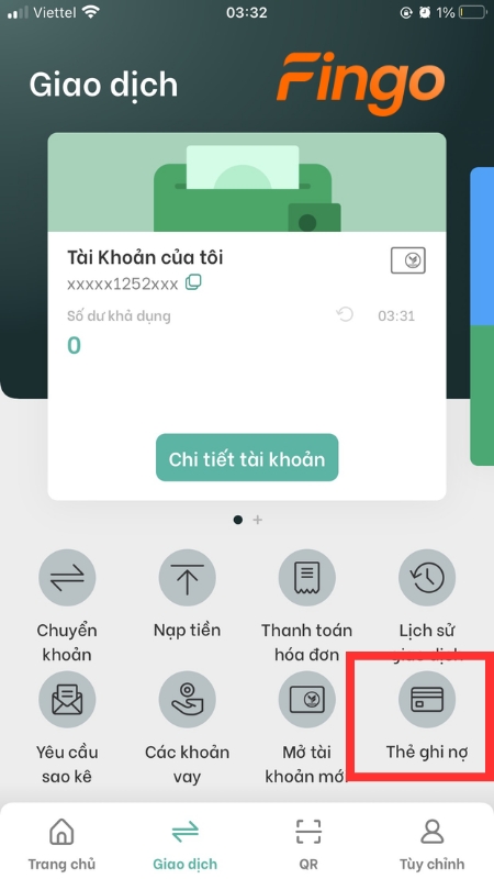 Chọn "Thẻ ghi nợ"